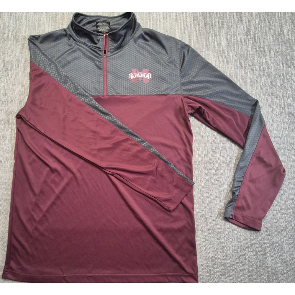 Mississippi State Bulldogs 1/4 zip pullover men's LG Maroon/Gray Colosseum Logo